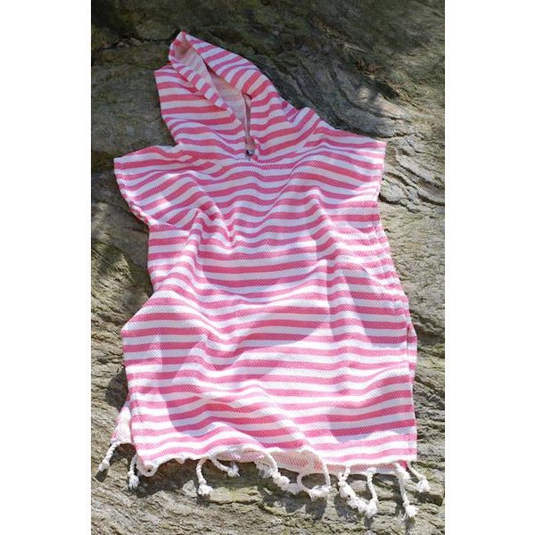Badeponcho für Kinder – rosa/weiss gestreift - a simple story