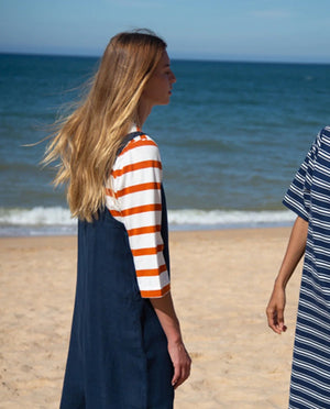 Babi Organic Cotton Stripe Top - white / sunset orange stripe - a simple story