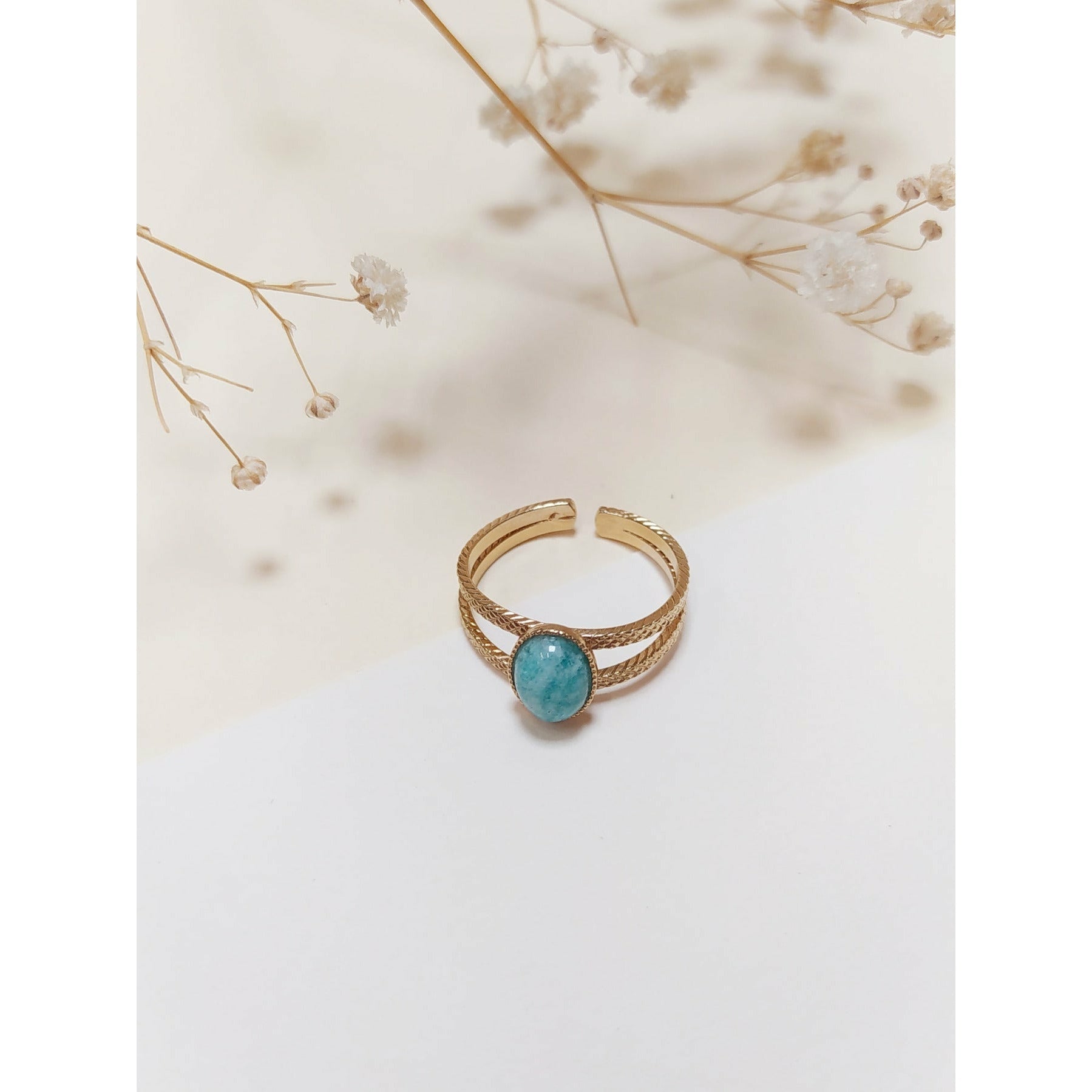 Cross Line Ring mit ovalem Amazonit Stein - a simple story